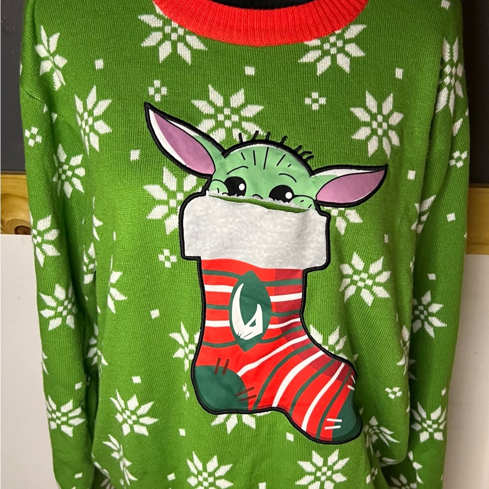 Stars wars Mandalorian, baby Yoda ugly  Christmas sweater men size large - Picture 2 of 5